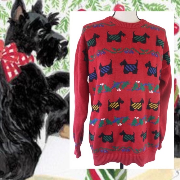 Charter Club Sweaters - Vintage 90s Ugly Christmas Sweater Scottie Dogs L